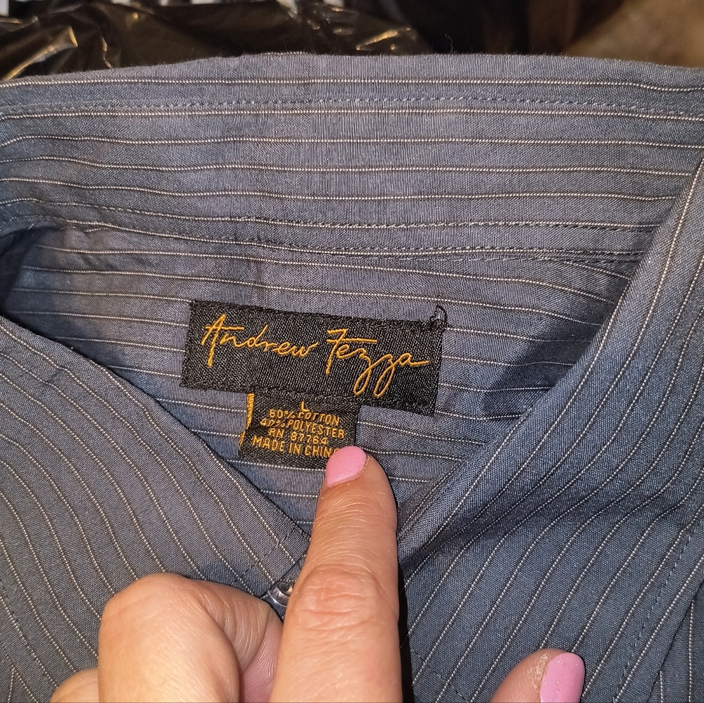 Andrew Fezza Men's Large Charcoal Pinstripe Shirt